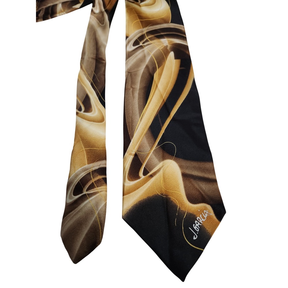 J‎ Garcia Mens Silk Necktie Black Gold Abstract Art Pattern Tie 3.5 x 63